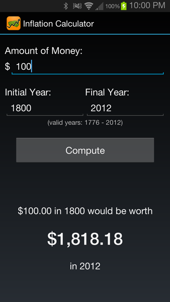 inflation calculator screenshot